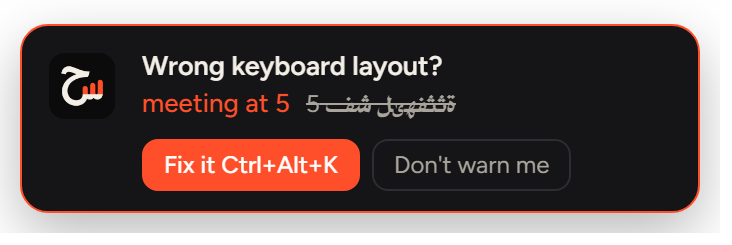 Hess notice: Wrong keyboard layout? with a Fix it button